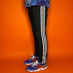 Vintage Y2K Adidas Sweatpants Mens S Jet Black Polyester Joggers White 3 Stripes